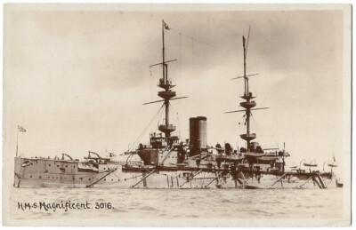 British Royal Navy Battleship H.M.S. Magnificent RPPC Real Photo c.1915