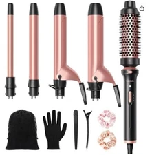 Wavytalk 5 in 1 Curling Iron,Curling Iron Set with Heated Round Brush and 4 Inte