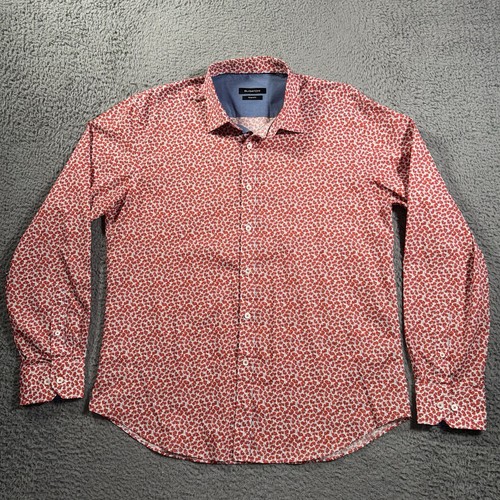 Bugatchi Hemd Herren XL Rot Floral Shaped Fit Langarm Knopfleiste
