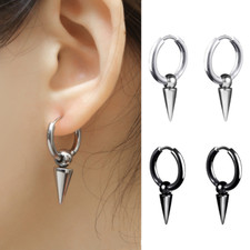 2Pcs Women Men Stainless Steel Detached Spike Rivet Huggie Hoop Earrings 12mm S9