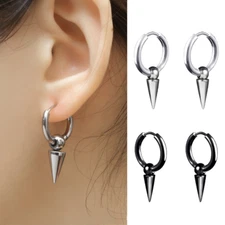 2Pcs Women Men Stainless Steel Detached Spike Rivet Huggie Hoop Earrings 12mm S9