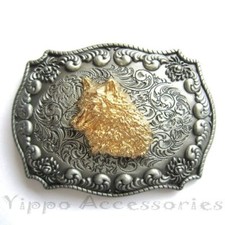 Western Wolf Head Rodeo Double Color Cowboy Metal Fashion Belt Buckle