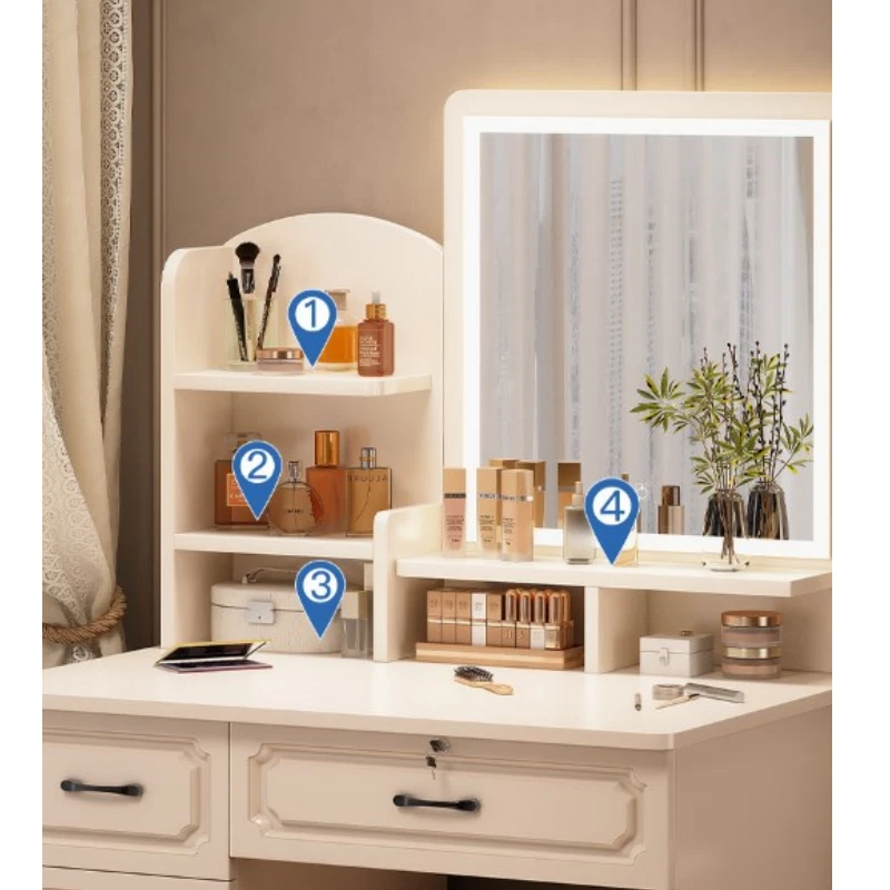 Tocador Tocador con Espejo y Taburete 3 Cajones Cosmético Blanco - Imagen 3 de 4