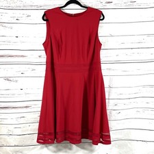 Calvin Klein Dress Womens Plus Size 14W Fit & Flare Red Sleeveless New
