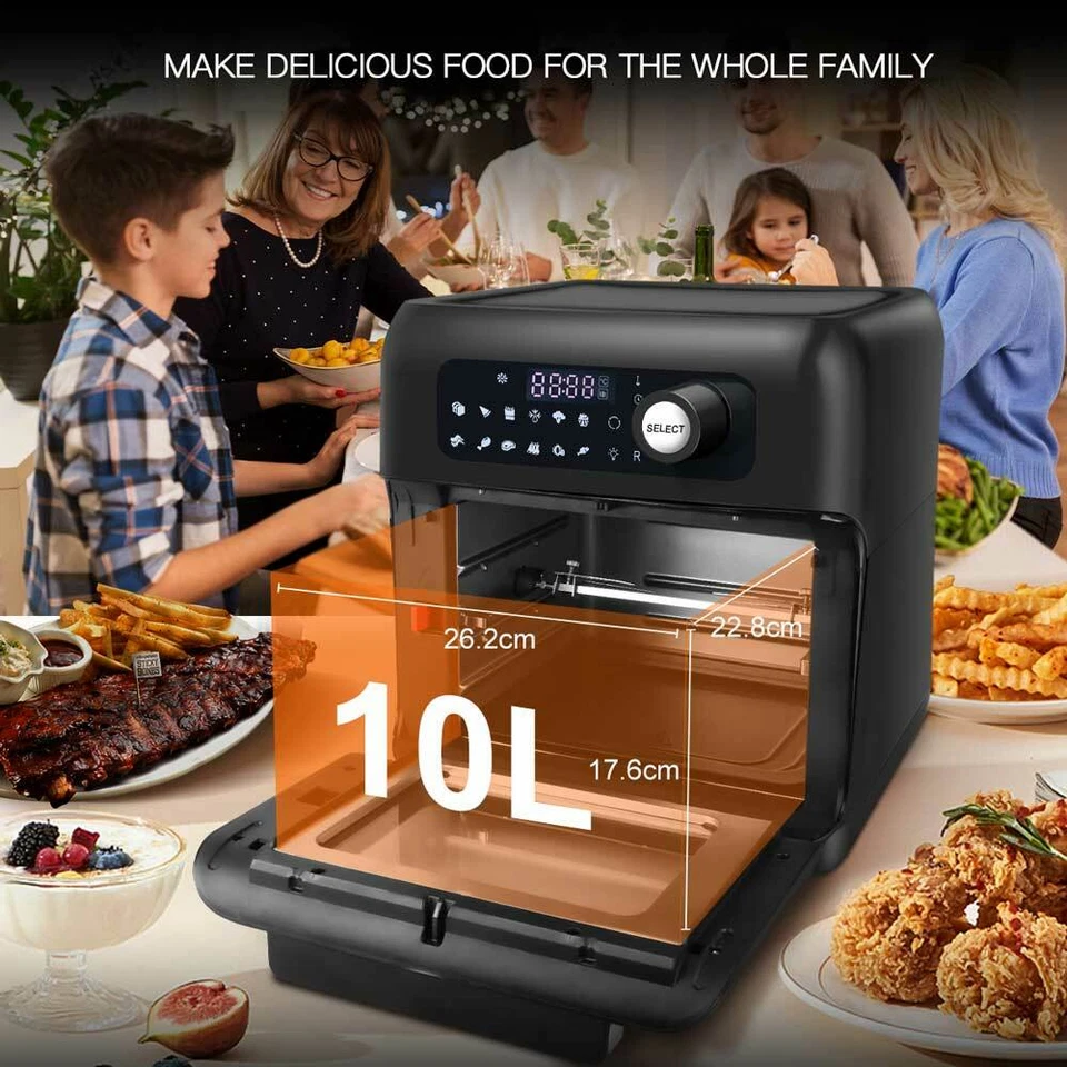 10L Heißluftfritteuse Airfryer Ofen Mini Backofen Grill Fritteuse Backofen 1500W - Bild 2 von 4