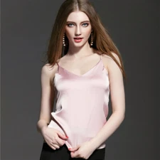Women Satin Vest Camisole Faux Silk Tank Top V Neck Strappy Basic Loose Sexy