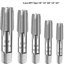5-Pcs NPT Pipe Tap Set, 1/8",1/4",3/8",1/2",3/4" Carbon Steel Hand Threading Tap