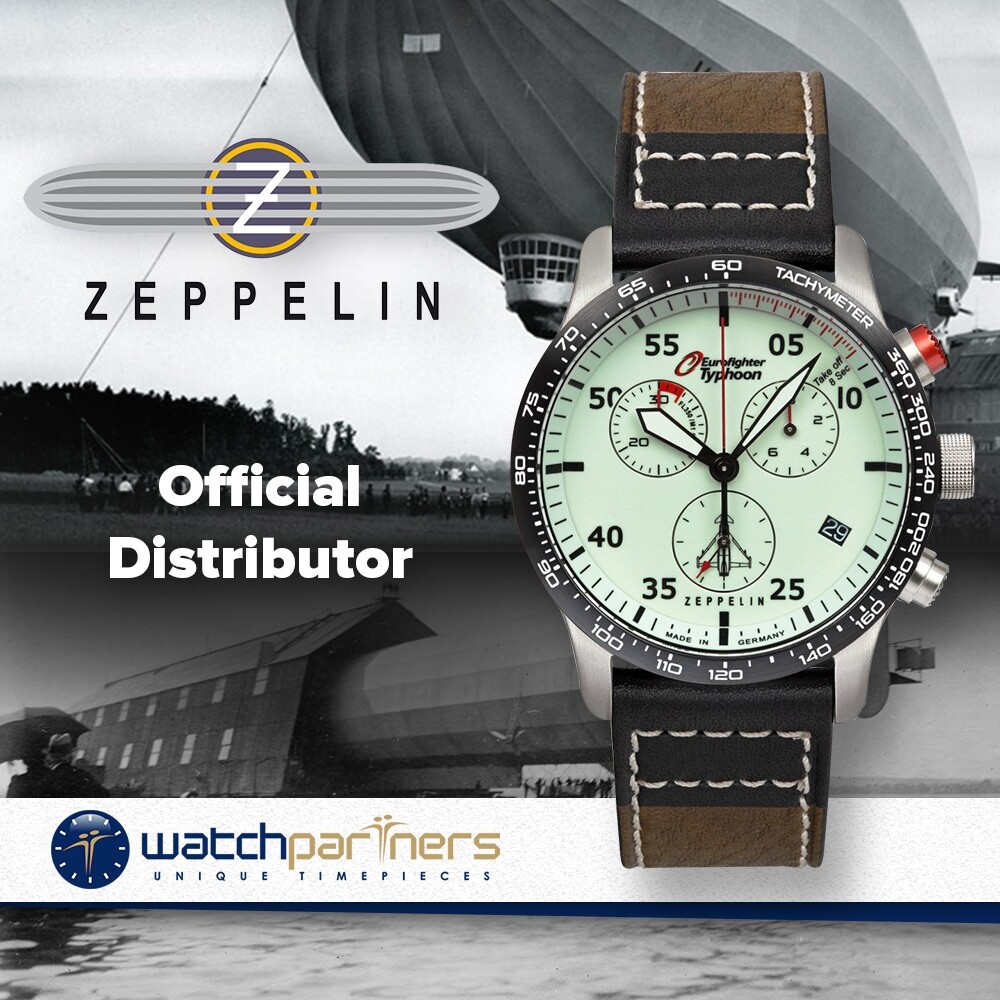 Zeppelin Eurofighter Chronograph Watch Swiss ETA Quartz 43mm Beige