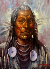Blackfoot WARRIOR Shaman ORIGINAL Oil painting Native American PAINT Western Art