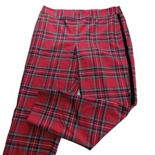 Talbots Women's Slim Ankle Pant Size 10 Petite Red Plaid Wool Blend Side Zip