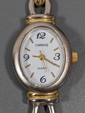 Carriage White Dial Oval Silver Tone Case White Dial Two Tone  Bracelet Watch