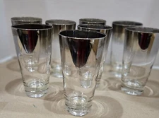 MCM Silver Fade Highball Set 8 Dorthy Thorpe Style Glasses 5 7/8" Tall