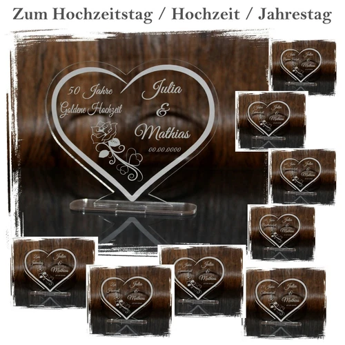 1 Aufsteller Hochzeitstag - Inkl. Wunschgarvur - Tolle Geschenkidee  Gravur HERZ