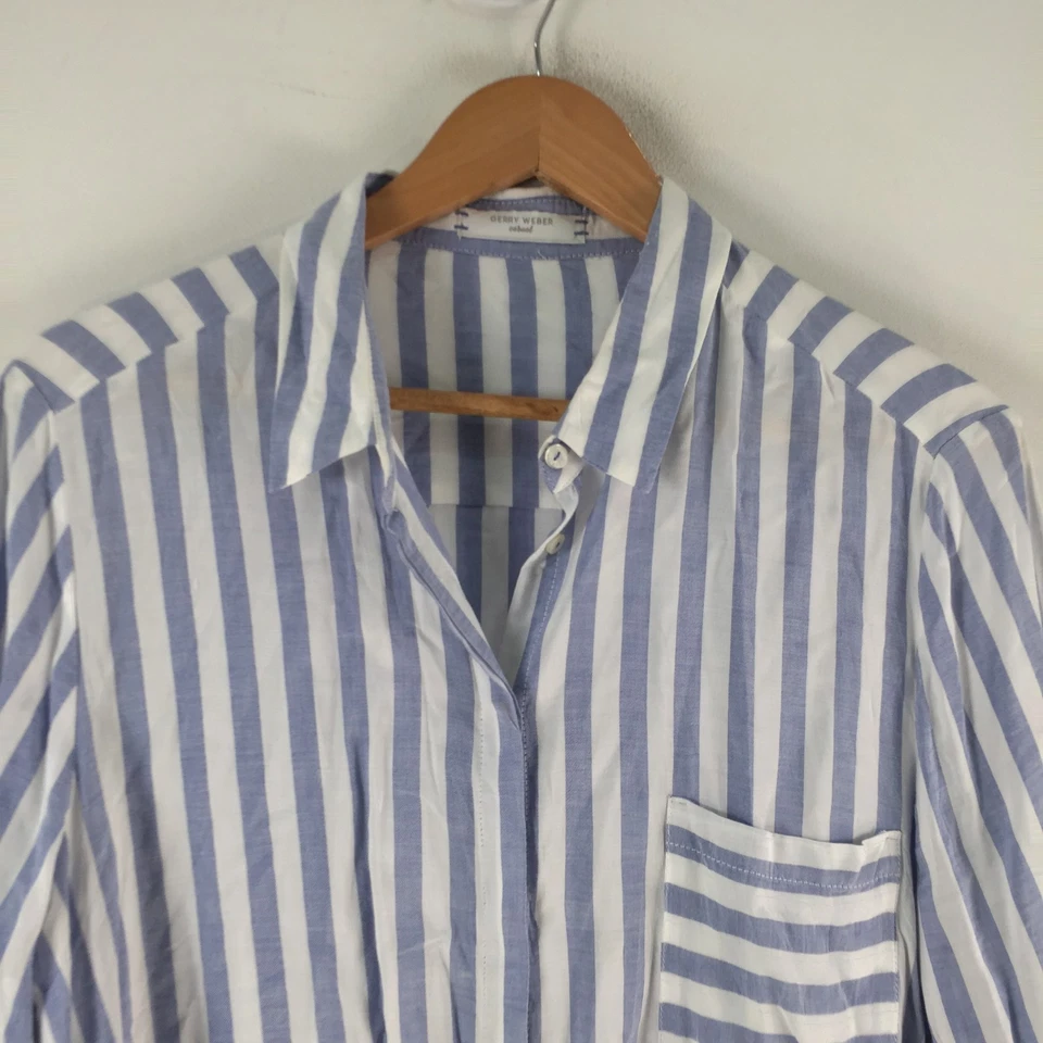 Gerry Weber Mujer Camisa Abotonada Talla UK 18 Aus 16 Blanco Azul Rayas 123056 Foto 2 de 4