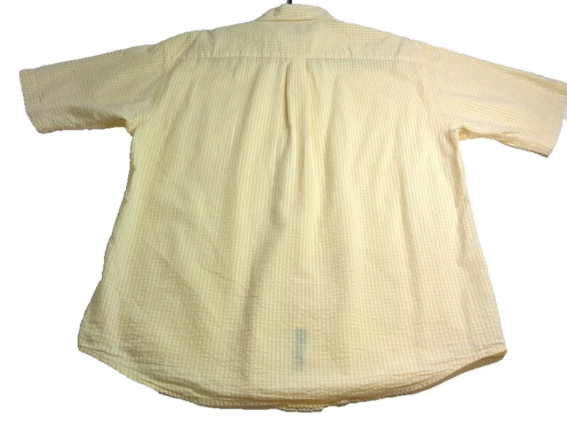 Grant Thomas 纽扣衬衫男式 L 码黄色白色格子泡泡纱夏季 — 第 3/4 张图片