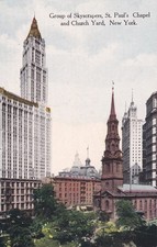 Skyscrapers and St Paul's Chapel Church Yard New York CIty NYC NY Postcard E21