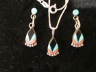 HANDMADE NATIVE AMERICAN STERLING SILVER INLAID PENDANT & EARRING SET — photo 1