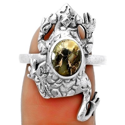 Frosch - natürlicher Kupfer Abalone Muschel 925 Sterling Silber Ring Gr.8 Schmuck R-1113