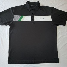 Travis Mathew Mens XL Black/White/Green Colorblock Golf Polo Stretch Pique