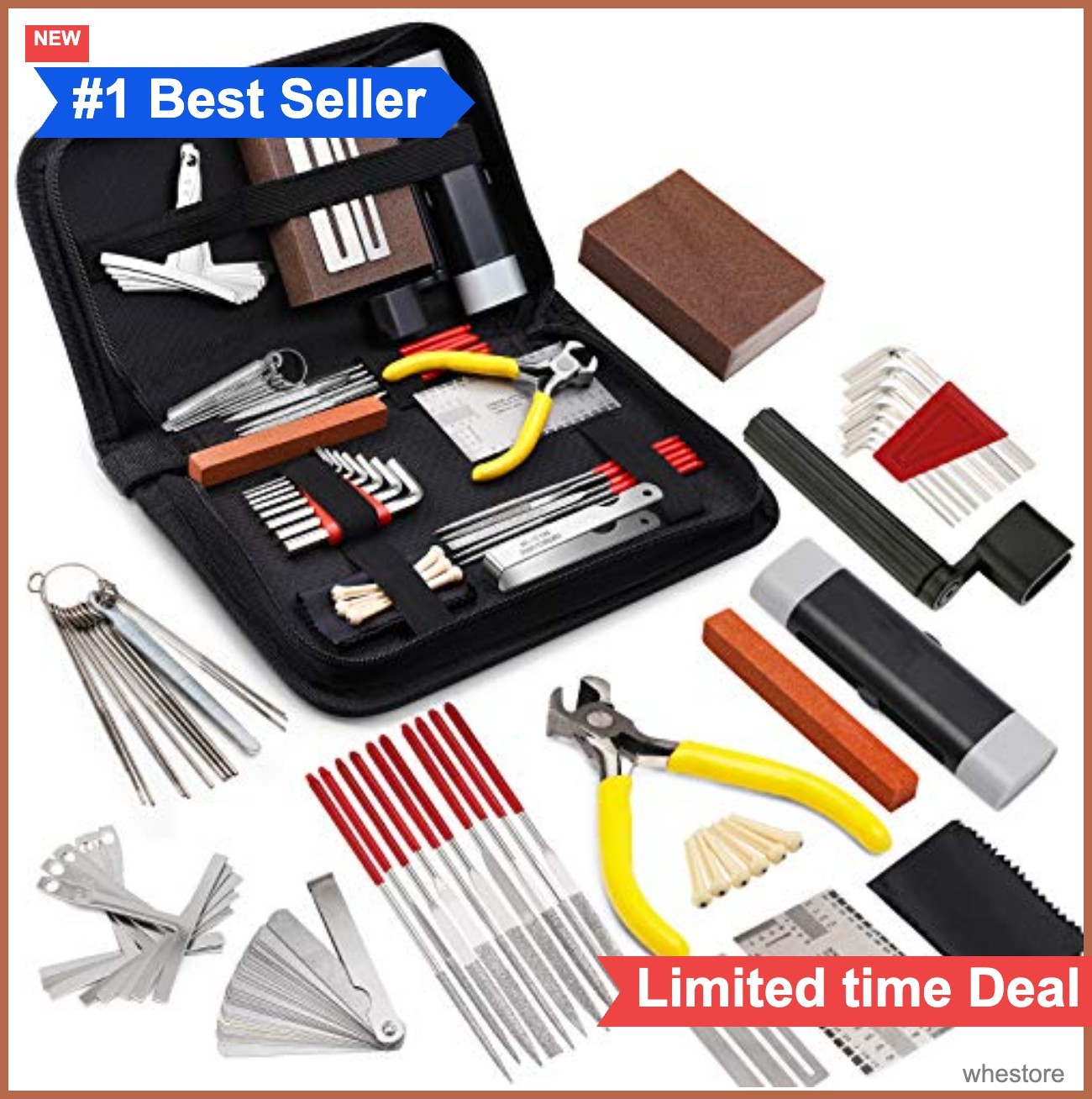 45 Piece Guitar Repair Tool Kit Luthier Fret Files Radius Gauges Winder Pliers