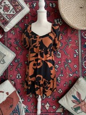 NINE WEST Orange Black Smocked Sun Dress Size Small