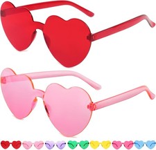 2 Pairs Heart Sunglasses Valentines Heart Shaped Sunglasses for Women Trendy Rim