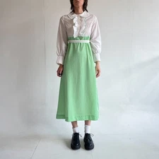 Vtg 70's Long Sleeve Gingham Ruffled Maxi Dress Size 12.5  Picnic Cottagecore 