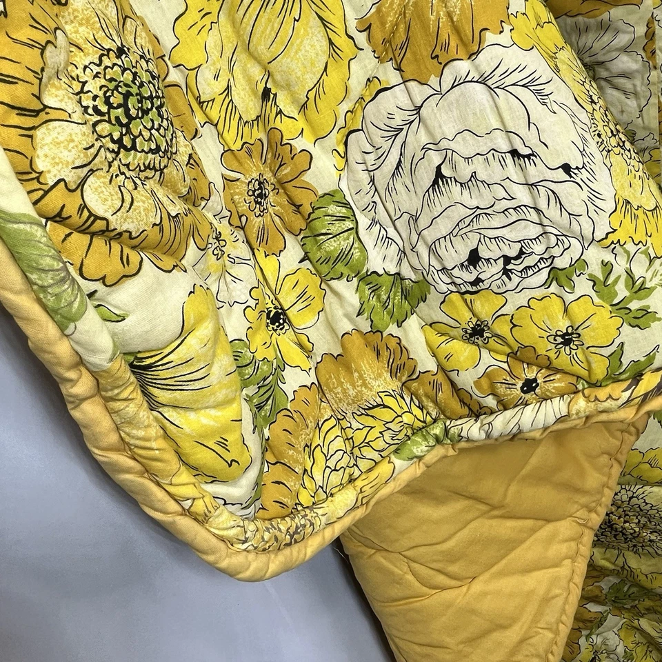 Vintage Yellow Orange White Floral Twin Comforter Mums Chrysanthemum Peony 66x80 - Image 4 of 4