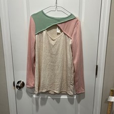 BIBI Womens Top Color Block Cutout Oatmeal Pink Sage M NWT