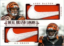 ANDY DALTON AJ GREEN 2014 NATIONAL TREASURES RED DUAL NIKE SWOOSH PATCH SP 1/2