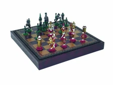 Italfama Camelot Hand-Painted Metal Chess Set 11in Leatherette Board W/ Storage