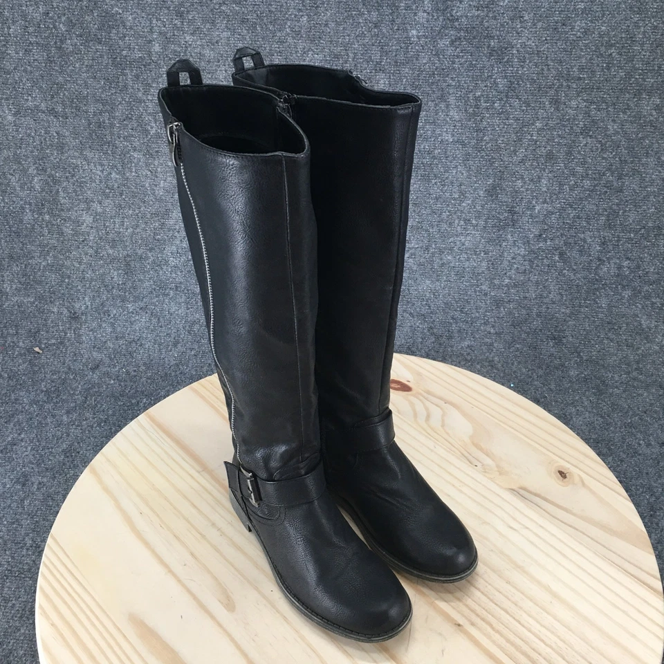 Botas JustFab para mujer 6,5 amapola hasta la rodilla cremallera lateral botas de montar negras tacones bajos Foto 4 de 4