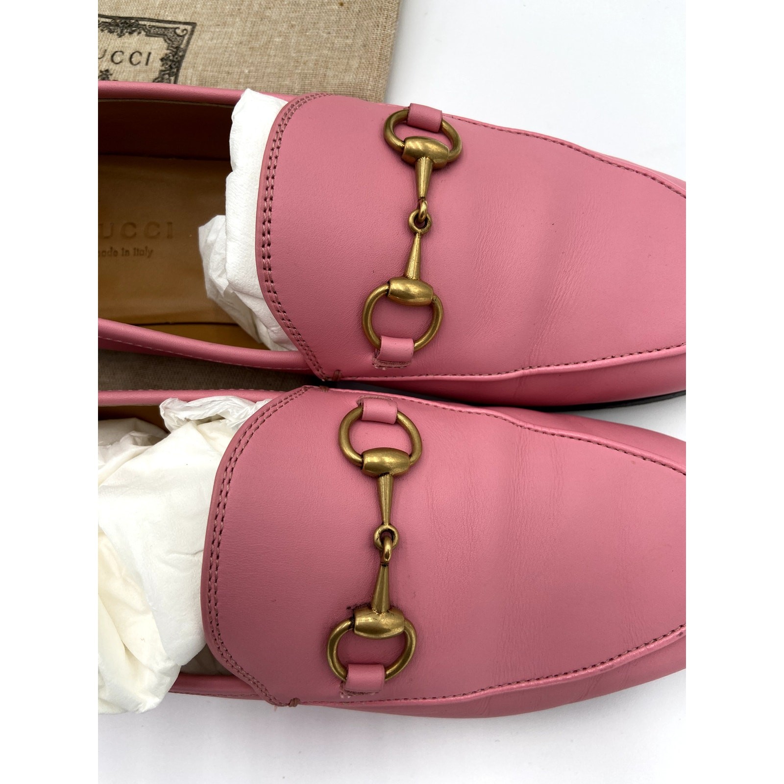 Gucci Jordaan Leather Loafers Shoes Butterfly Pink size 36 thumbnail 8