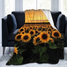 Sunflower Wild Nature Flannel Throw Blanket Lightweight Soft Warm Bed Throws ...