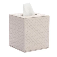  Tissue Box Cover Square Tissue Box Stylish PU Woven Lozenge Pattern Tissue 