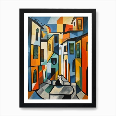 Painting Of Cape Town With A Cat In Framed Wall Art Poster Canvas Print Picture