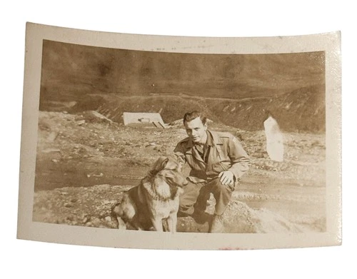 1940s WW2 Photo U.S. Army GI With Military Dog Stamp Army Examiner