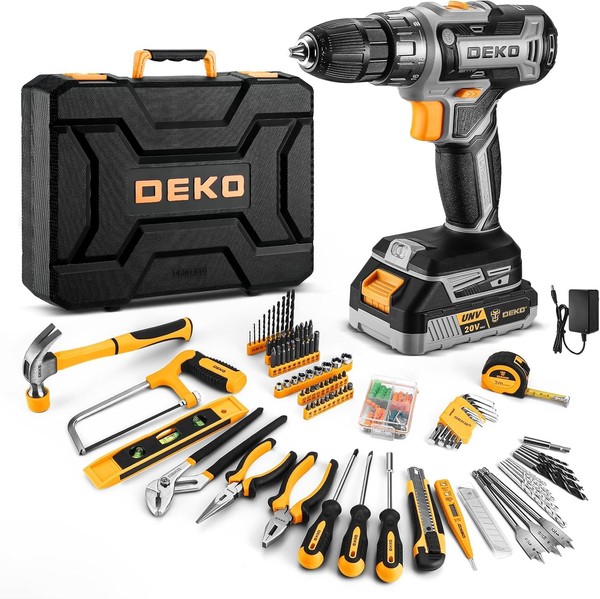 DEKO Caja Herramientas Completa con Destornillador Electrico/Taladro con