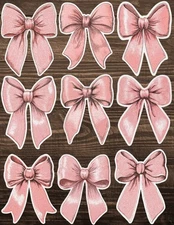 Pink Bow Die Cut Vinyl Stickers Set Scrapbooking Laptop Waterbottle