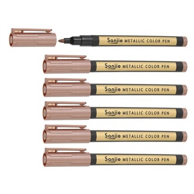 6 Pcs Metallic Marker Pens - Paint Ink Medium Tip, for DIY(Red Brown)