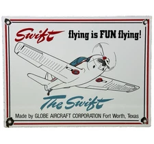 VINTAGE SWIFT AIRCRAFT CO PORCELAIN SIGN GAS STATION MOTOR OIL PUMP PLATE PLANE