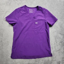 FIGS Women’s Technical Collection Scrub Top Size S Purple V-Neck Short Sleeve