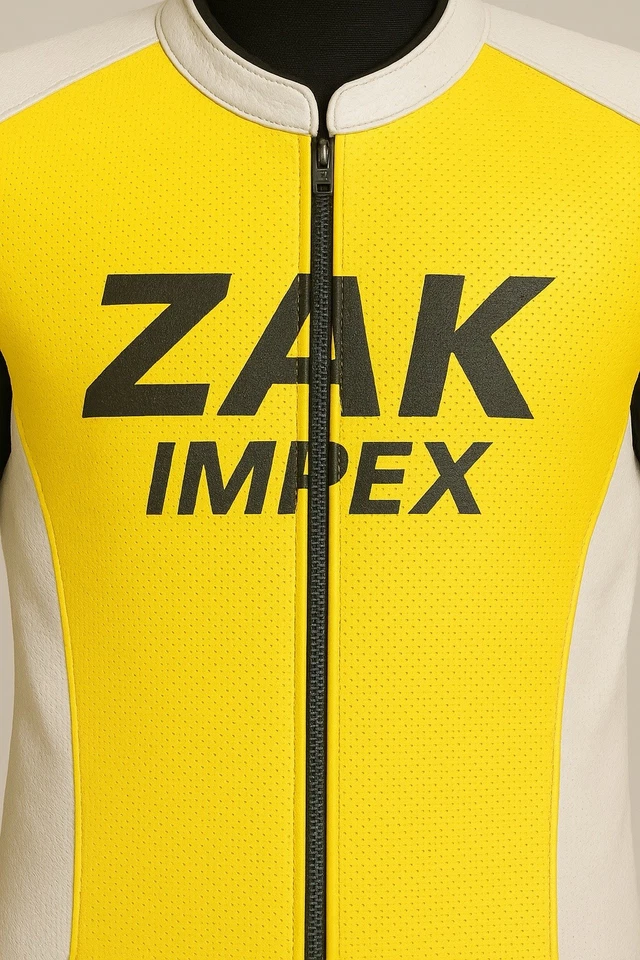 "White Yellow Leather Motorbike Racing Suit One Piece CE Armored Unisex . - Image 3 of 4