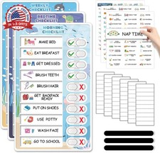 3 in 1 Bedtime/Morning/Weekly Routine Chart for Kids, Magnetic Chore Chart for T