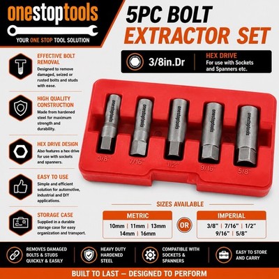 5-teiliges tief gedrehtes Steckschlüsselsatz 10/16 mm beschädigte Mutter & Schraubenausdreher 3/8 Zoll Dr Easy Outs