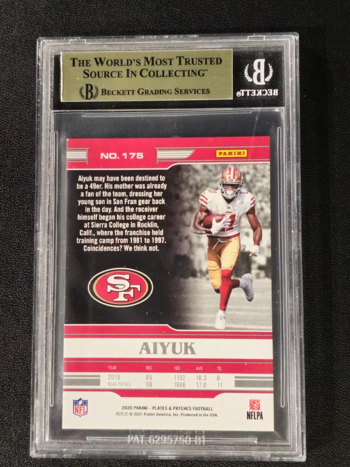 2020 Panini Plates And Patches Red #175 Brandon Aiyuk Rookie #66/99 🔥 49ers  - Image 4 of 4