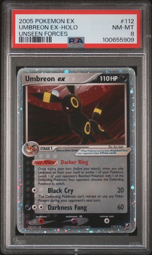 2005 POKEMON EX UNSEEN FORCES #112 UMBREON EX-HOLO PSA 8