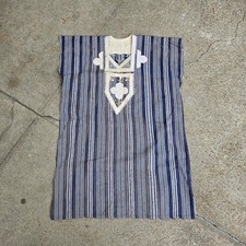 Vtg Ghana Ghanaian Batakari Fugu Embroidered Applique Stripe African Smock Tunic
