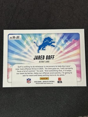 2025 Panini Absolute Hog Heaven Jared Goff #HH-JGF Lions | eBay