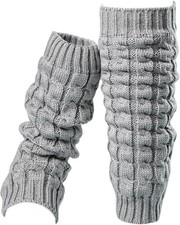 Women's Winter Fleece Lined Leg Warmers Cable Knit Leg Sleeve Long Footless Sock